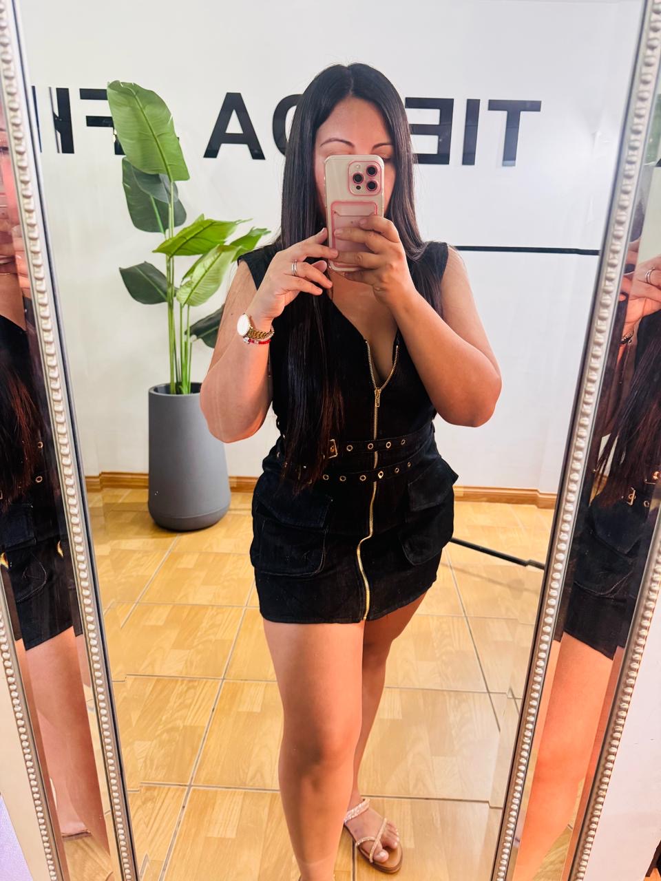 Vestido Jeans Cierre y Cinturón