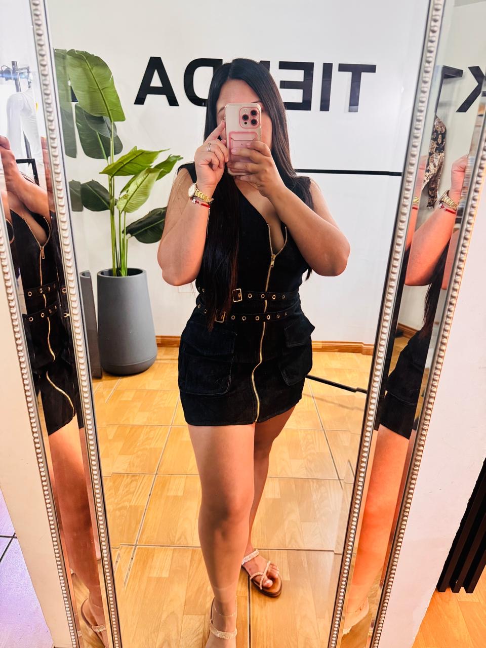 Vestido Jeans Cierre y Cinturón