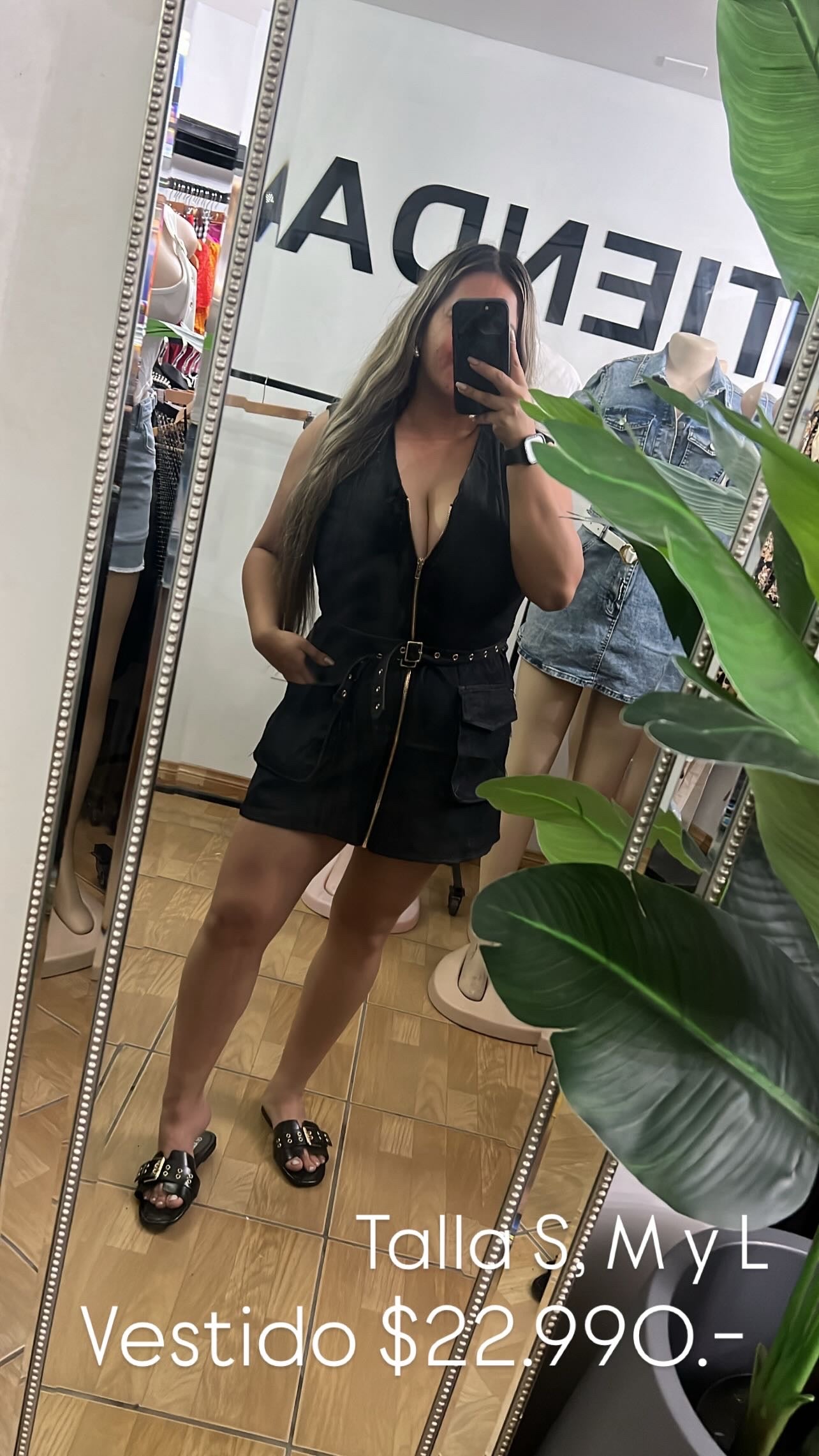 Vestido Jeans Cierre y Cinturón