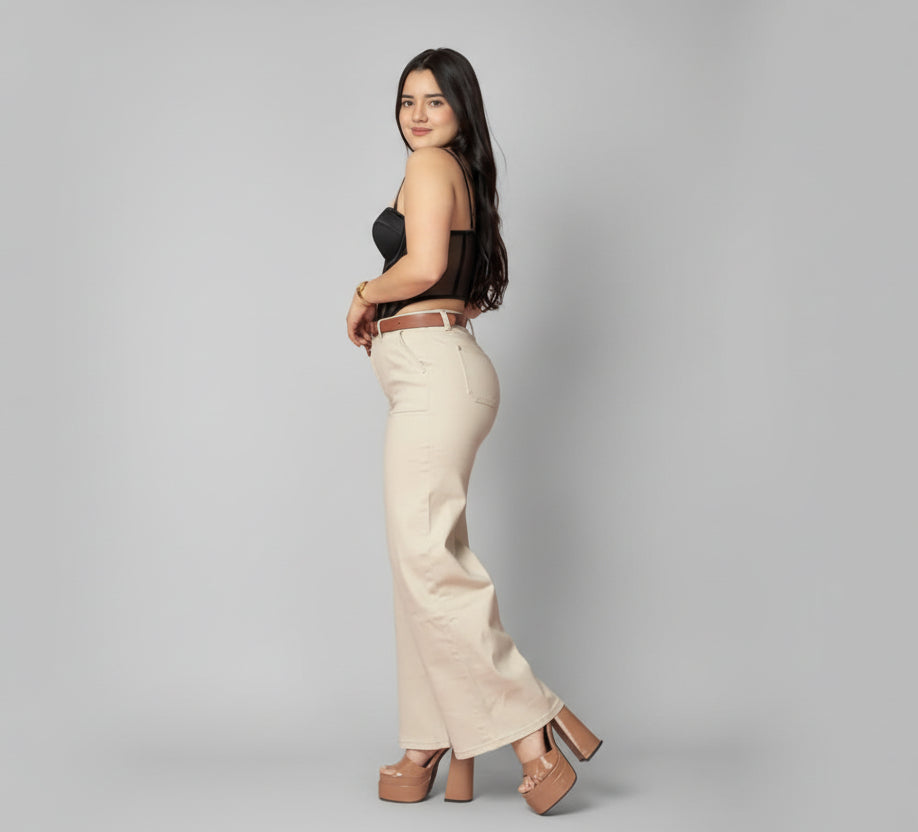 Palazzo Beige con Cinturon