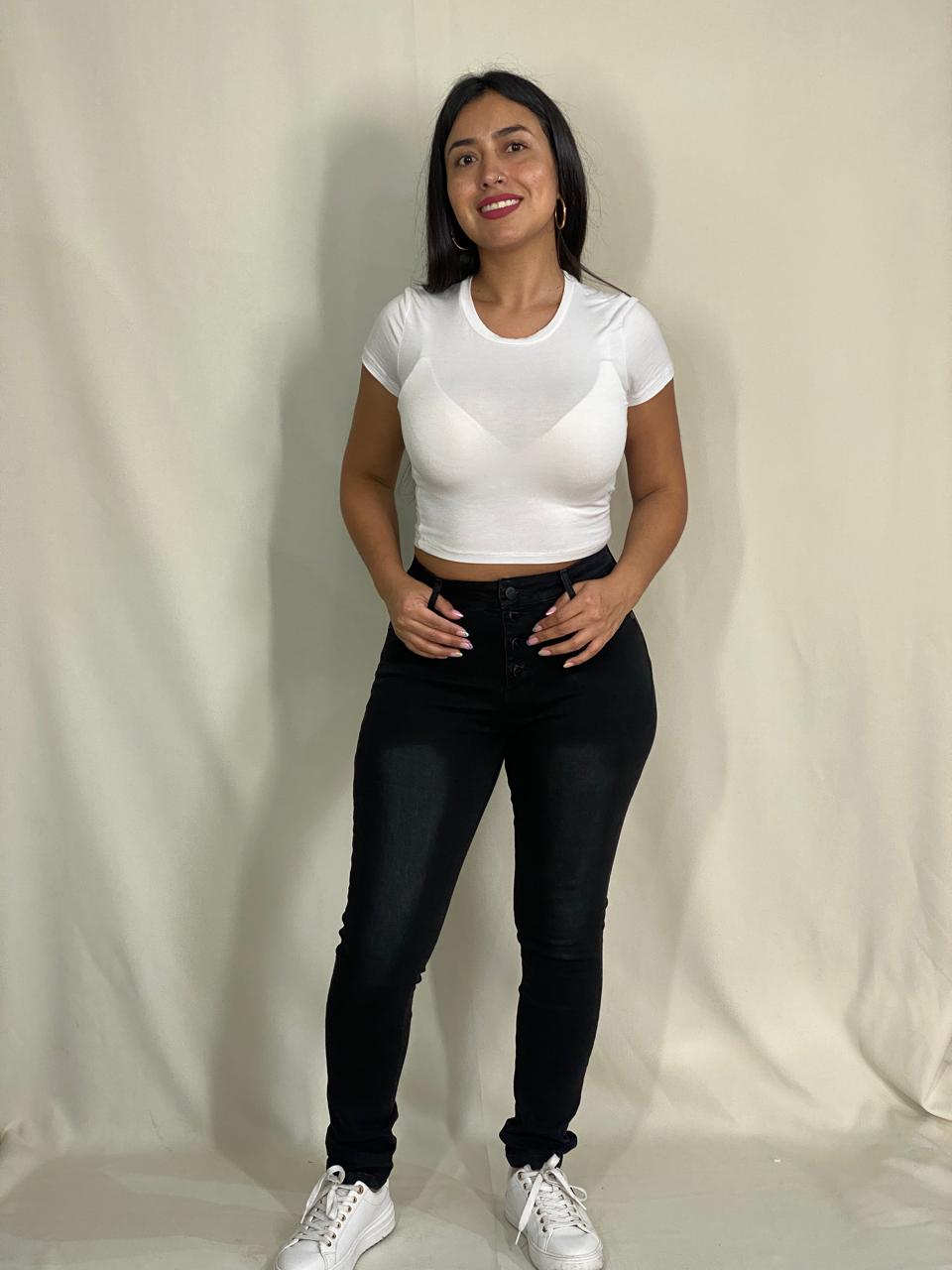 Jeans Pitillo Desgastados Negro