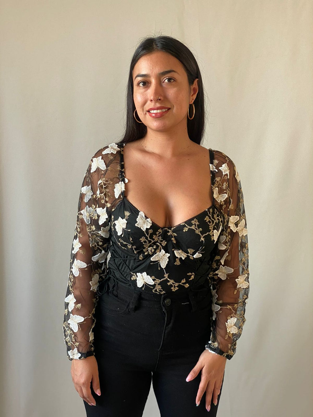 Crop Manga Larga Mariposa