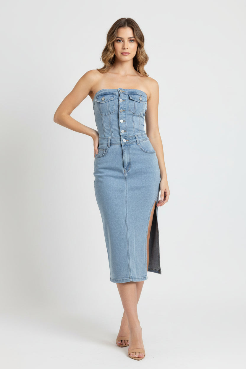 Vestido Jeans Strapless