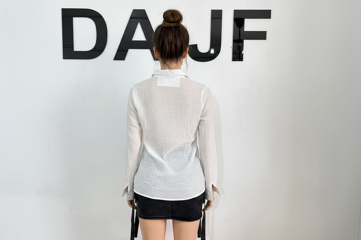 Camisa semi transparente Bolsillo