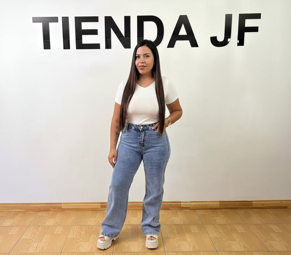 Jeans Palazzo Brillo Full Plateado