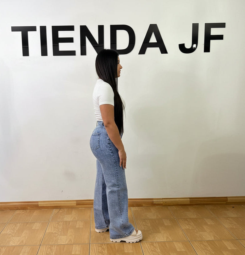 Jeans Palazzo Brillo Full Plateado