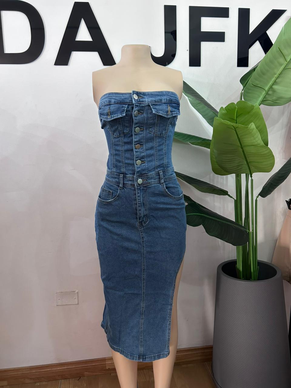 Vestido Jeans Strapless
