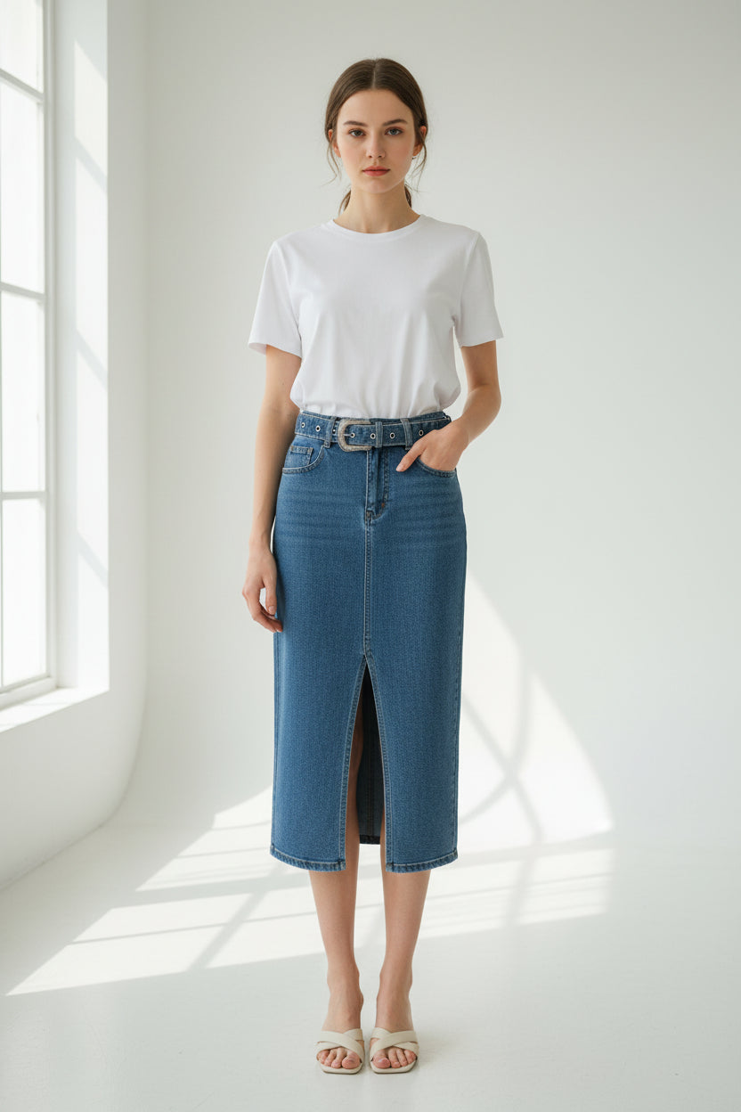 Falda tubo cinturon Jeans