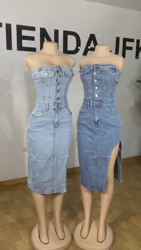 Vestido Jeans Strapless